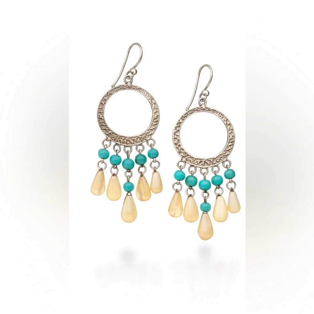Silpada W1346 925 Sterling Silver Turquoise + Mother of Pearl Earrings HTF